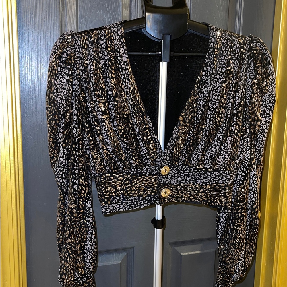 Stylish Black and Gold Patterned Blouse